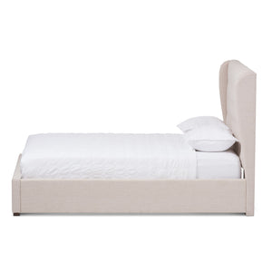 Baxton Studio Taylor Modern and Contemporary Light Beige Fabric Queen Size Gas-Lift Platform Bed