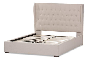 Baxton Studio Penelope Modern and Contemporary Light Beige Fabric Queen Size Gas-Lift Platform Bed