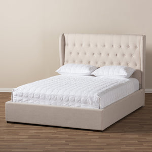 Baxton Studio Penelope Modern and Contemporary Light Beige Fabric Queen Size Gas-Lift Platform Bed