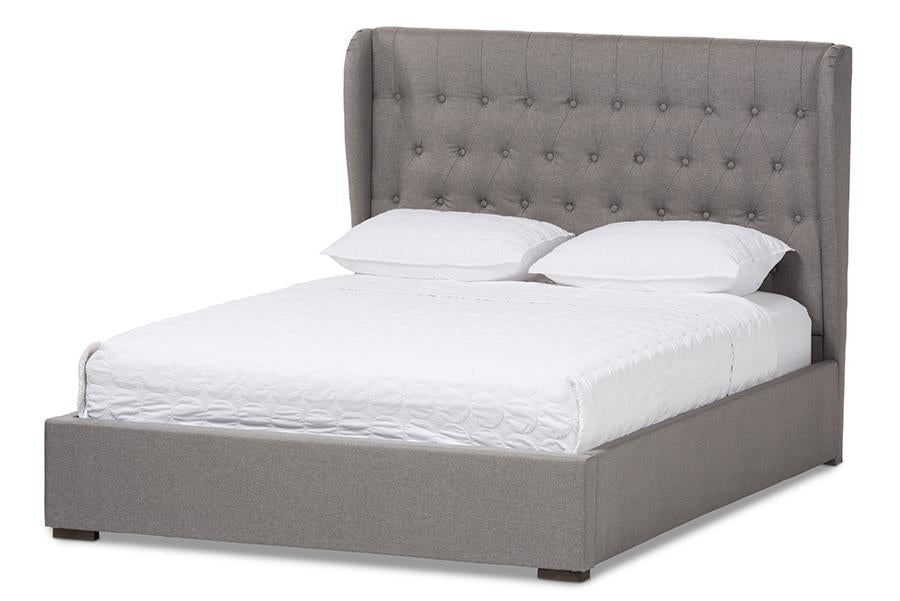 Baxton Studio Taylor Modern and Contemporary Light Grey Fabric Queen Size Gas-Lift Platform Bed