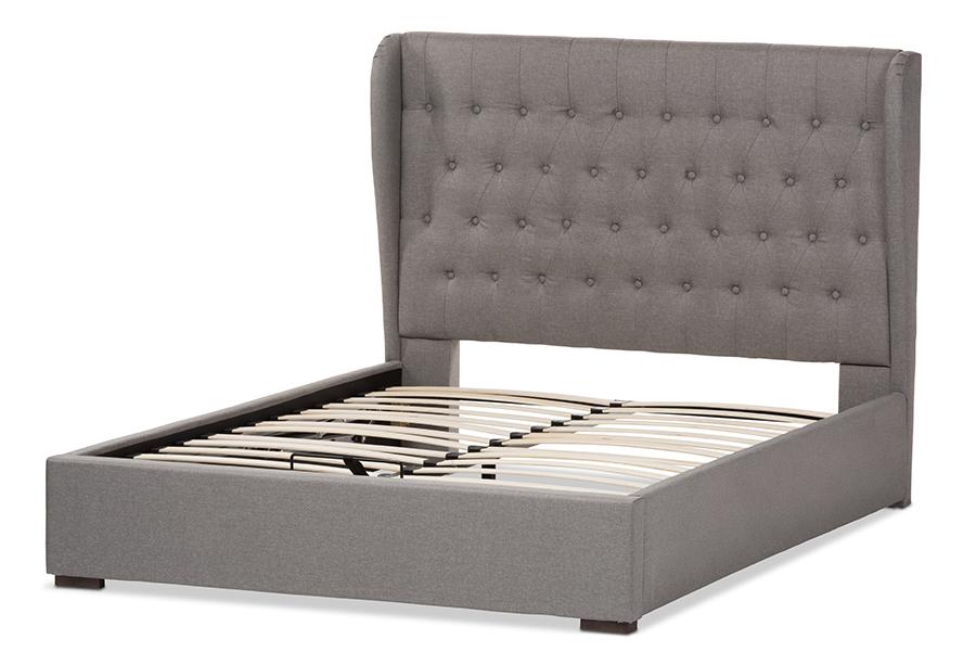 Baxton Studio Penelope Modern and Contemporary Light Grey Fabric Queen Size Gas-Lift Platform Bed