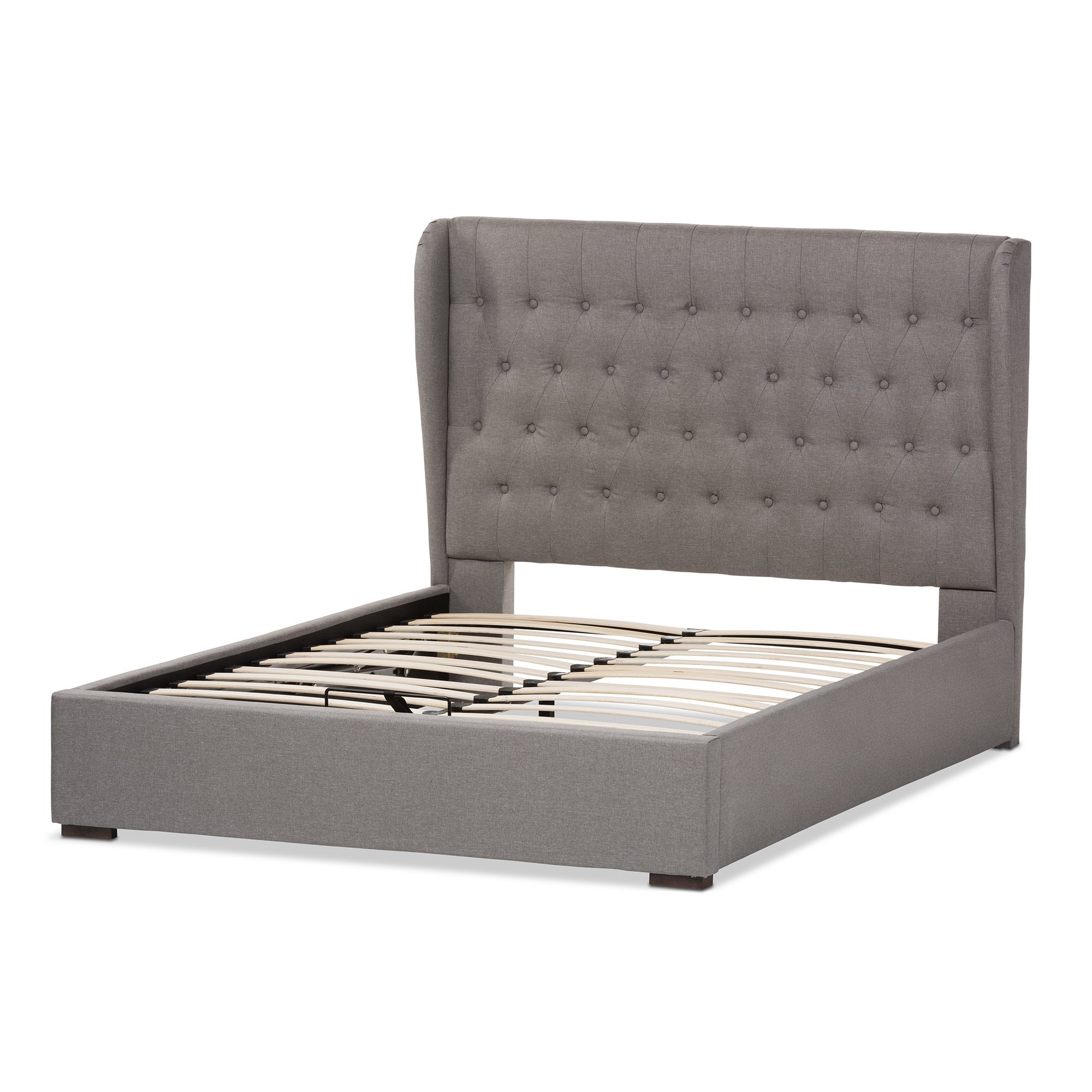 Baxton Studio Taylor Modern and Contemporary Light Grey Fabric Queen Size Gas-Lift Platform Bed