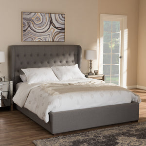 Baxton Studio Taylor Modern and Contemporary Light Grey Fabric Queen Size Gas-Lift Platform Bed