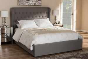 Baxton Studio Penelope Modern and Contemporary Light Grey Fabric Queen Size Gas-Lift Platform Bed