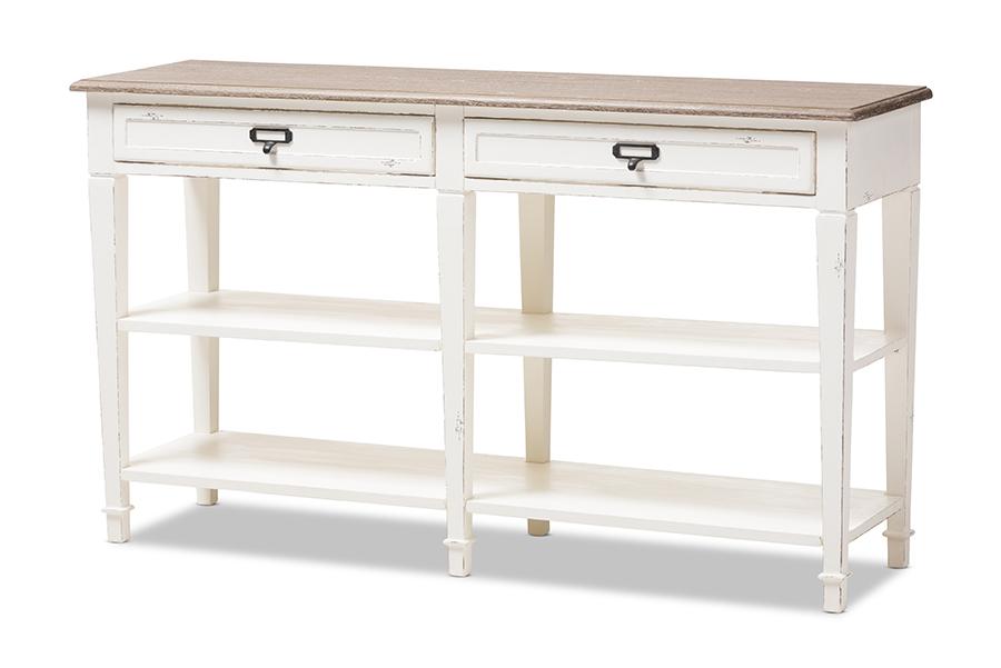 Baxton Studio Dauphine Provincial Style Weathered Oak and White Wash Distressed Finish Wood Console Table