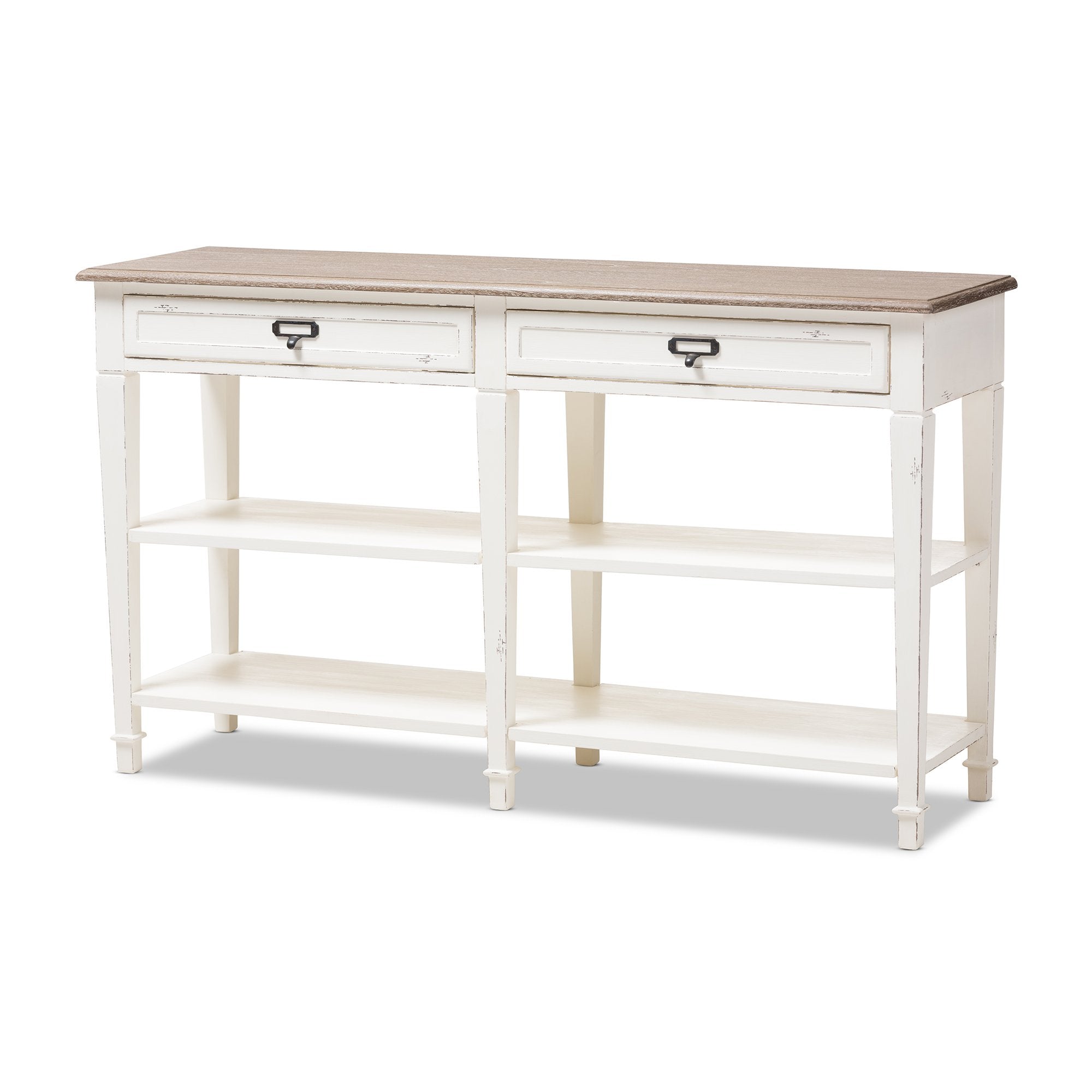 Baxton Studio Dauphine Provincial Style Weathered Oak and White Wash Distressed Finish Wood Console Table