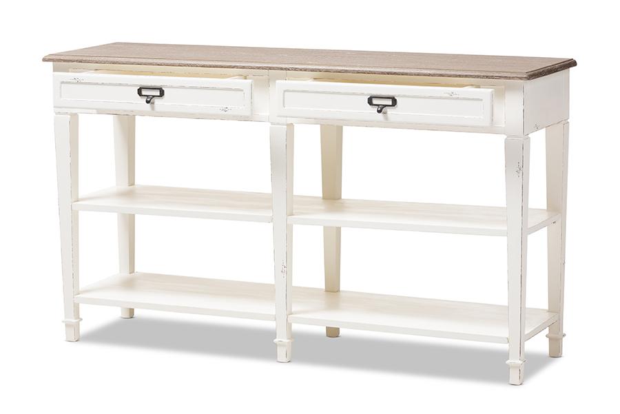 Baxton Studio Dauphine Provincial Style Weathered Oak and White Wash Distressed Finish Wood Console Table