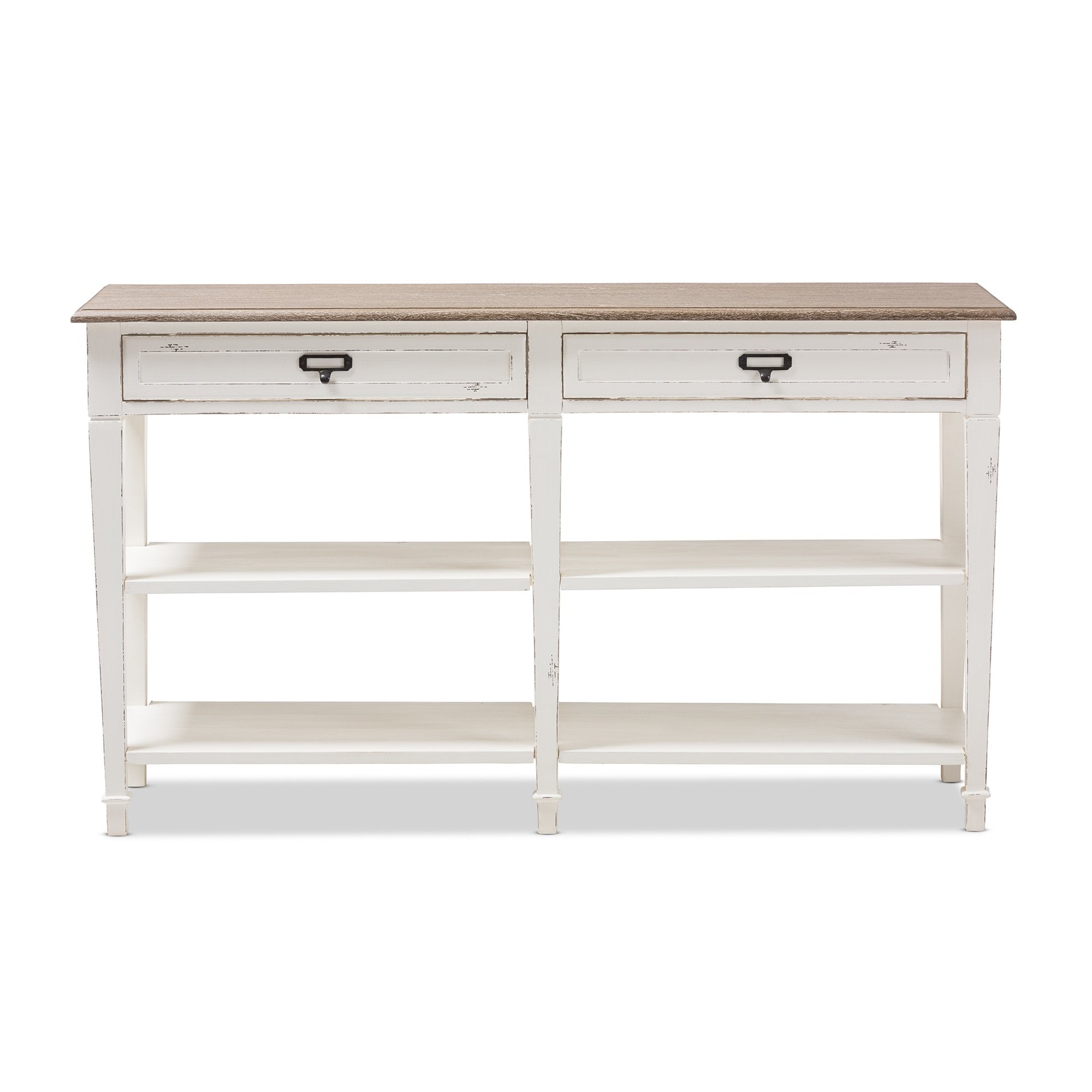 Baxton Studio Dauphine Provincial Style Weathered Oak and White Wash Distressed Finish Wood Console Table