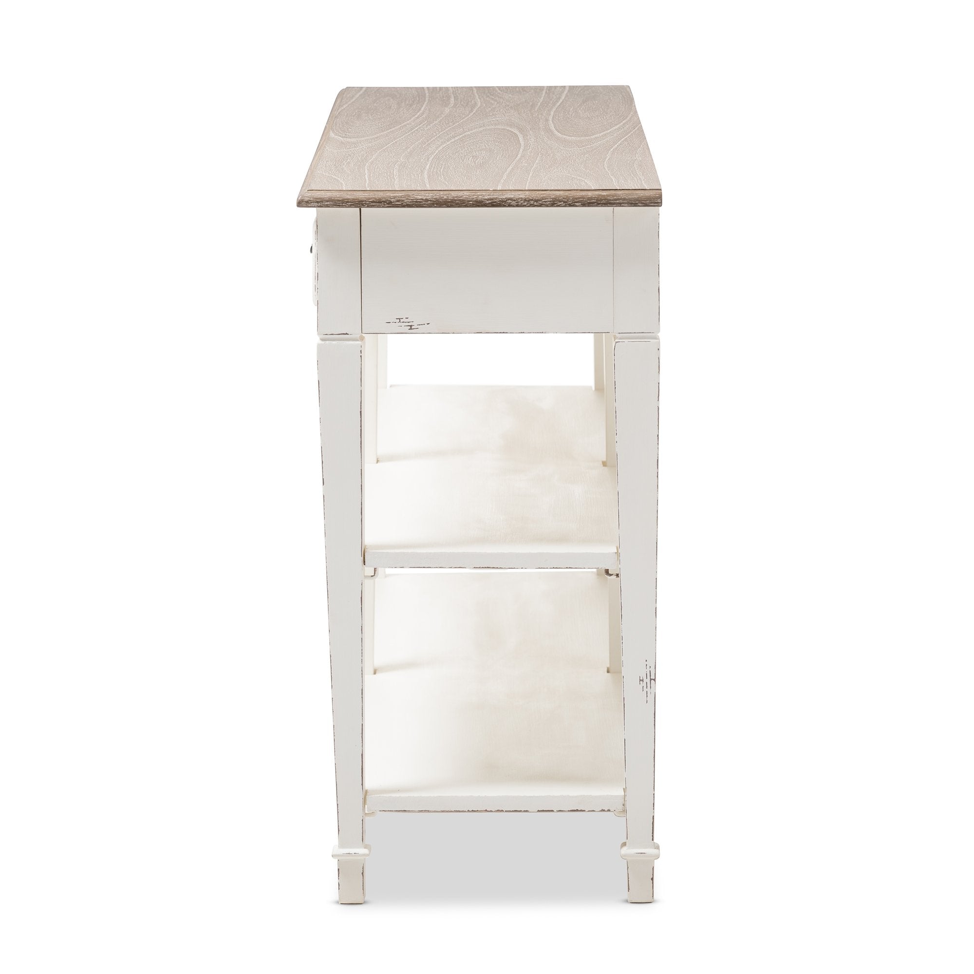 Baxton Studio Dauphine Provincial Style Weathered Oak and White Wash Distressed Finish Wood Console Table