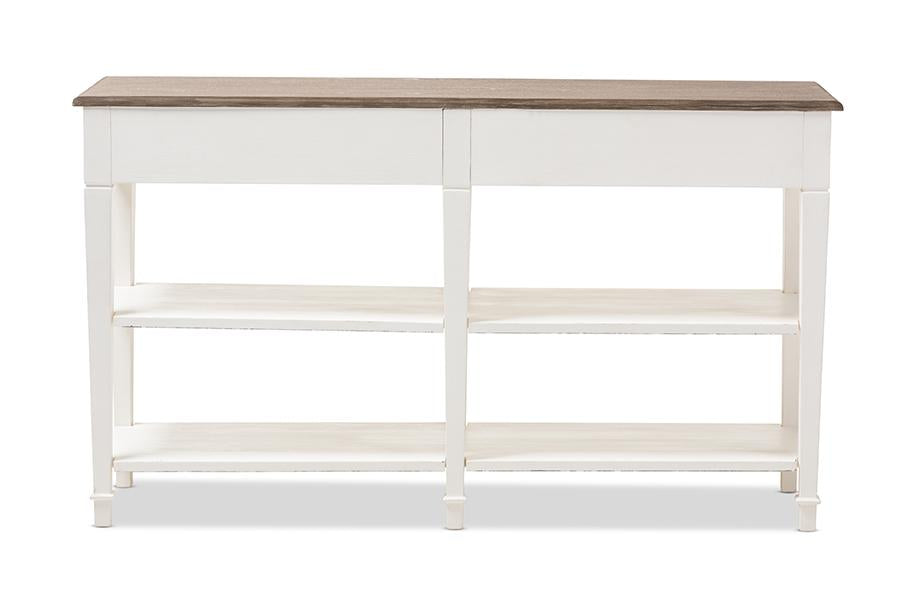 Baxton Studio Dauphine Provincial Style Weathered Oak and White Wash Distressed Finish Wood Console Table