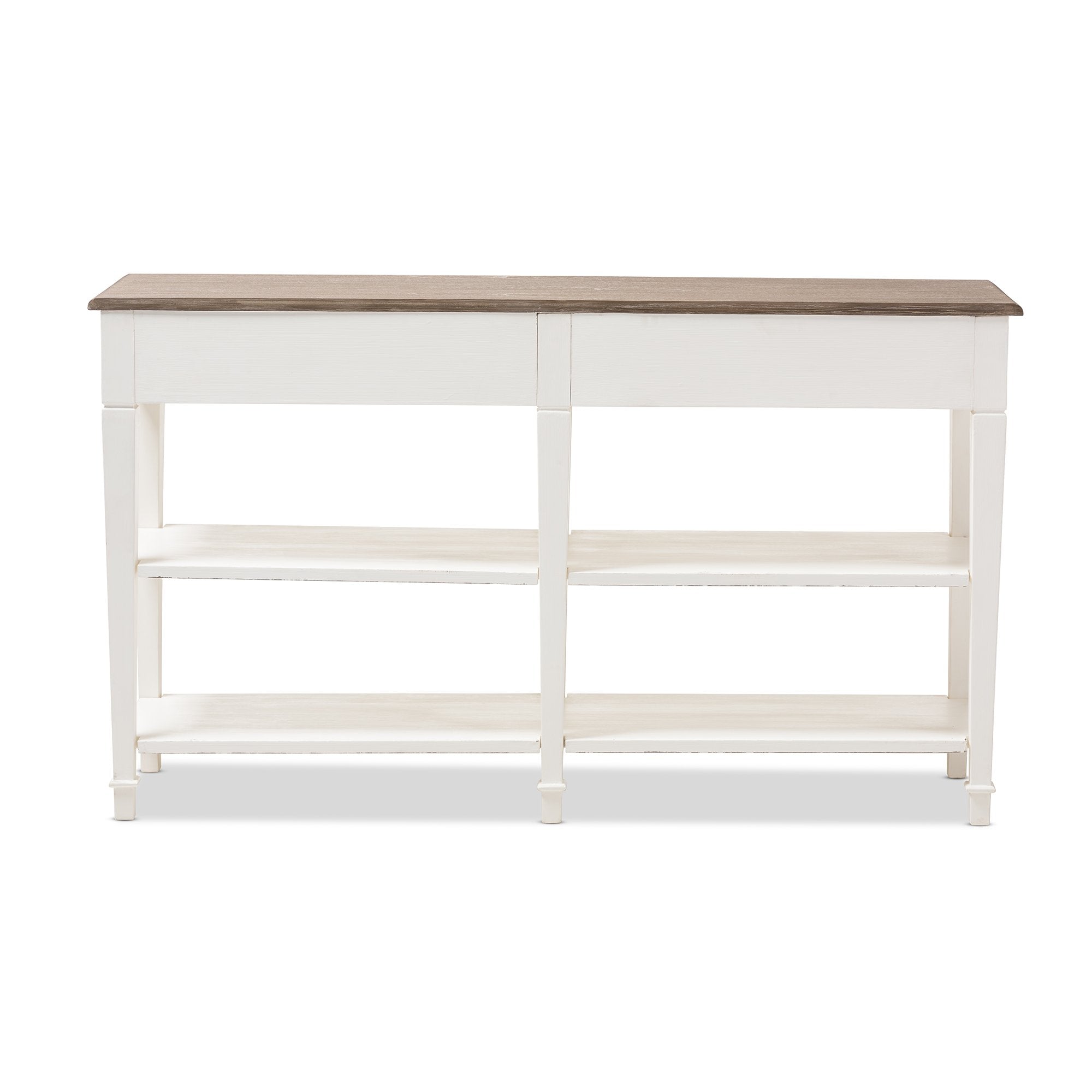 Baxton Studio Dauphine Provincial Style Weathered Oak and White Wash Distressed Finish Wood Console Table