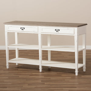 Baxton Studio Dauphine Provincial Style Weathered Oak and White Wash Distressed Finish Wood Console Table