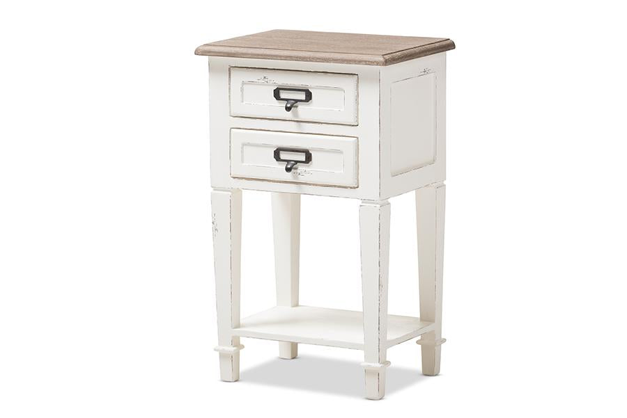 Baxton Studio Dauphine Provincial Style Weathered Oak and White Wash Distressed Finish Wood Nightstand