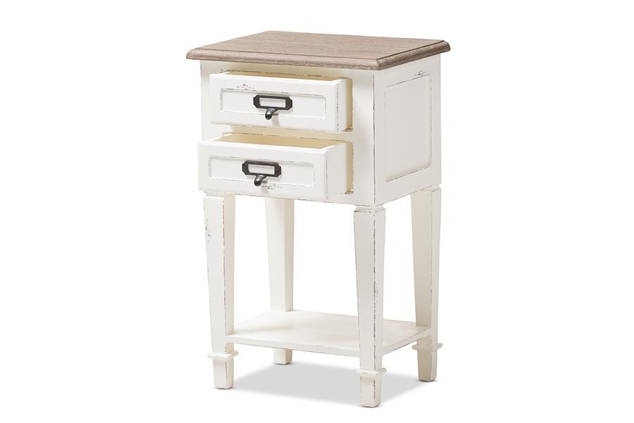 Baxton Studio Dauphine Provincial Style Weathered Oak and White Wash Distressed Finish Wood Nightstand