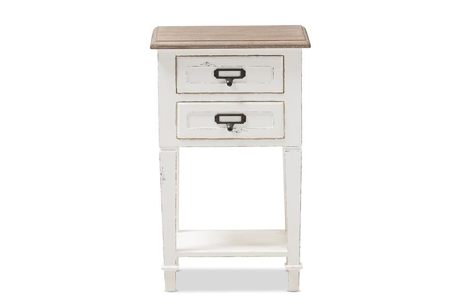 Baxton Studio Dauphine Provincial Style Weathered Oak and White Wash Distressed Finish Wood Nightstand