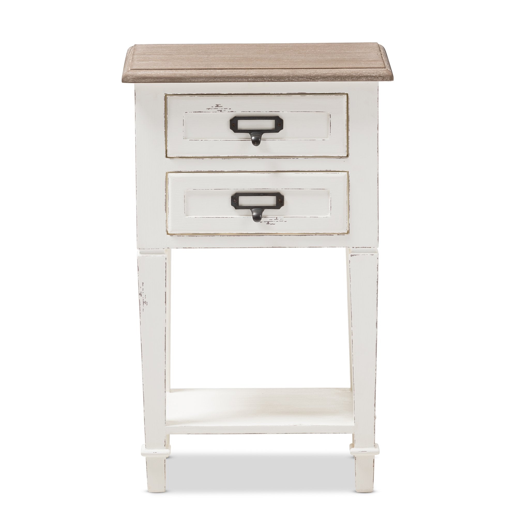 Baxton Studio Dauphine Provincial Style Weathered Oak and White Wash Distressed Finish Wood Nightstand