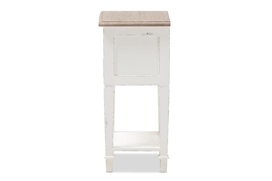 Baxton Studio Dauphine Provincial Style Weathered Oak and White Wash Distressed Finish Wood Nightstand