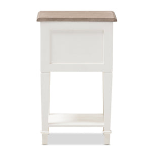 Baxton Studio Dauphine Provincial Style Weathered Oak and White Wash Distressed Finish Wood Nightstand