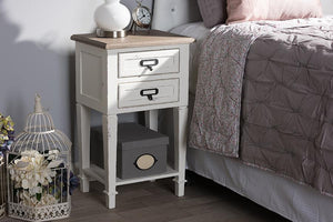 Baxton Studio Dauphine Provincial Style Weathered Oak and White Wash Distressed Finish Wood Nightstand