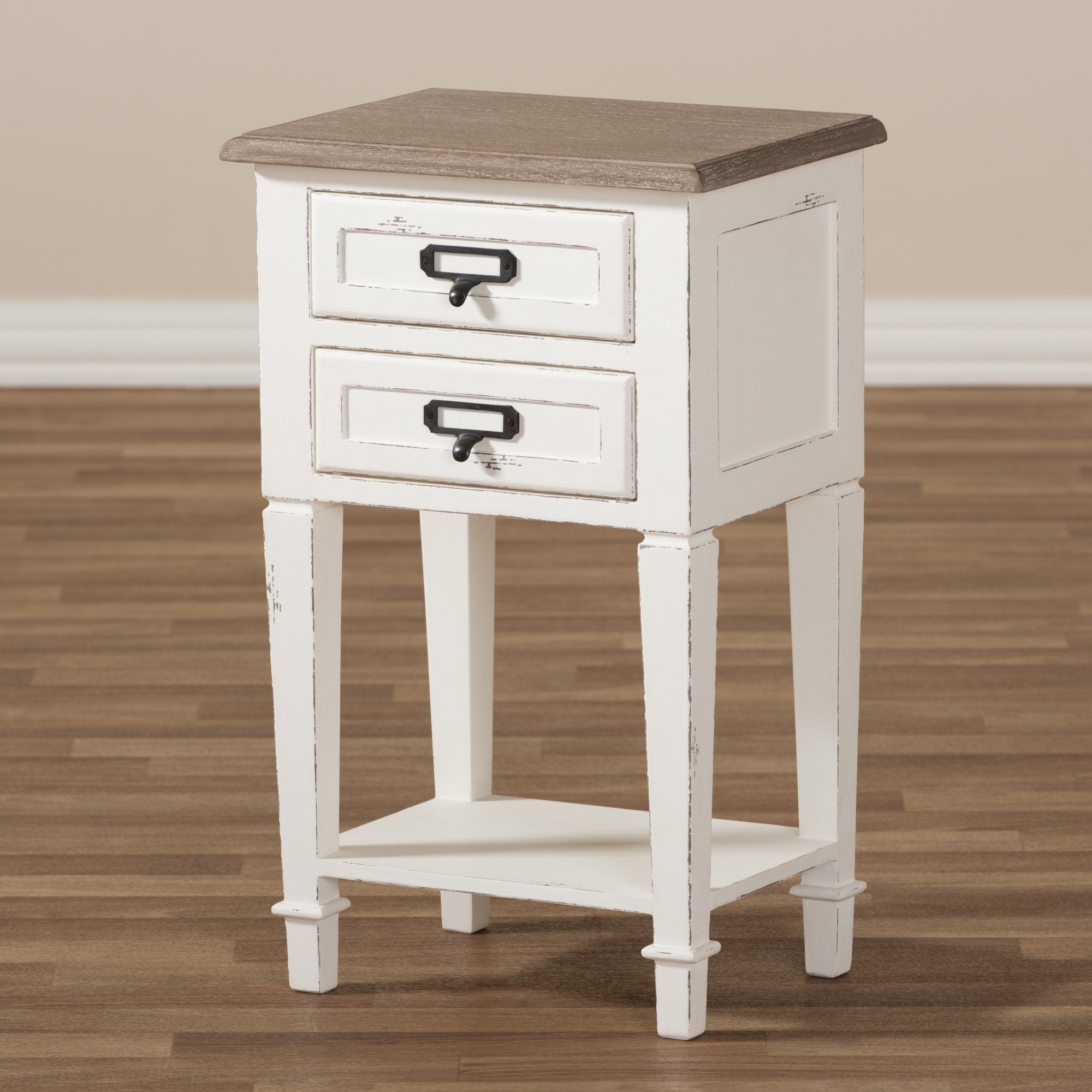 Baxton Studio Dauphine Provincial Style Weathered Oak and White Wash Distressed Finish Wood Nightstand