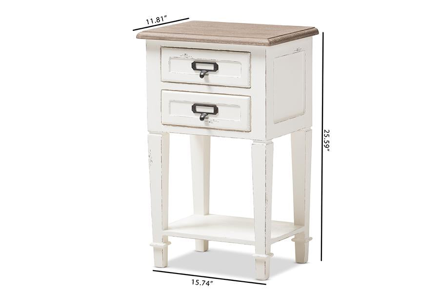 Baxton Studio Dauphine Provincial Style Weathered Oak and White Wash Distressed Finish Wood Nightstand