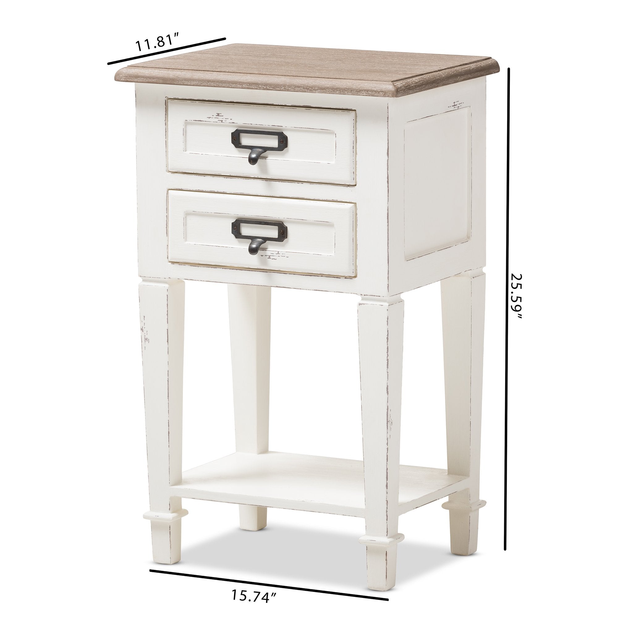 Baxton Studio Dauphine Provincial Style Weathered Oak and White Wash Distressed Finish Wood Nightstand