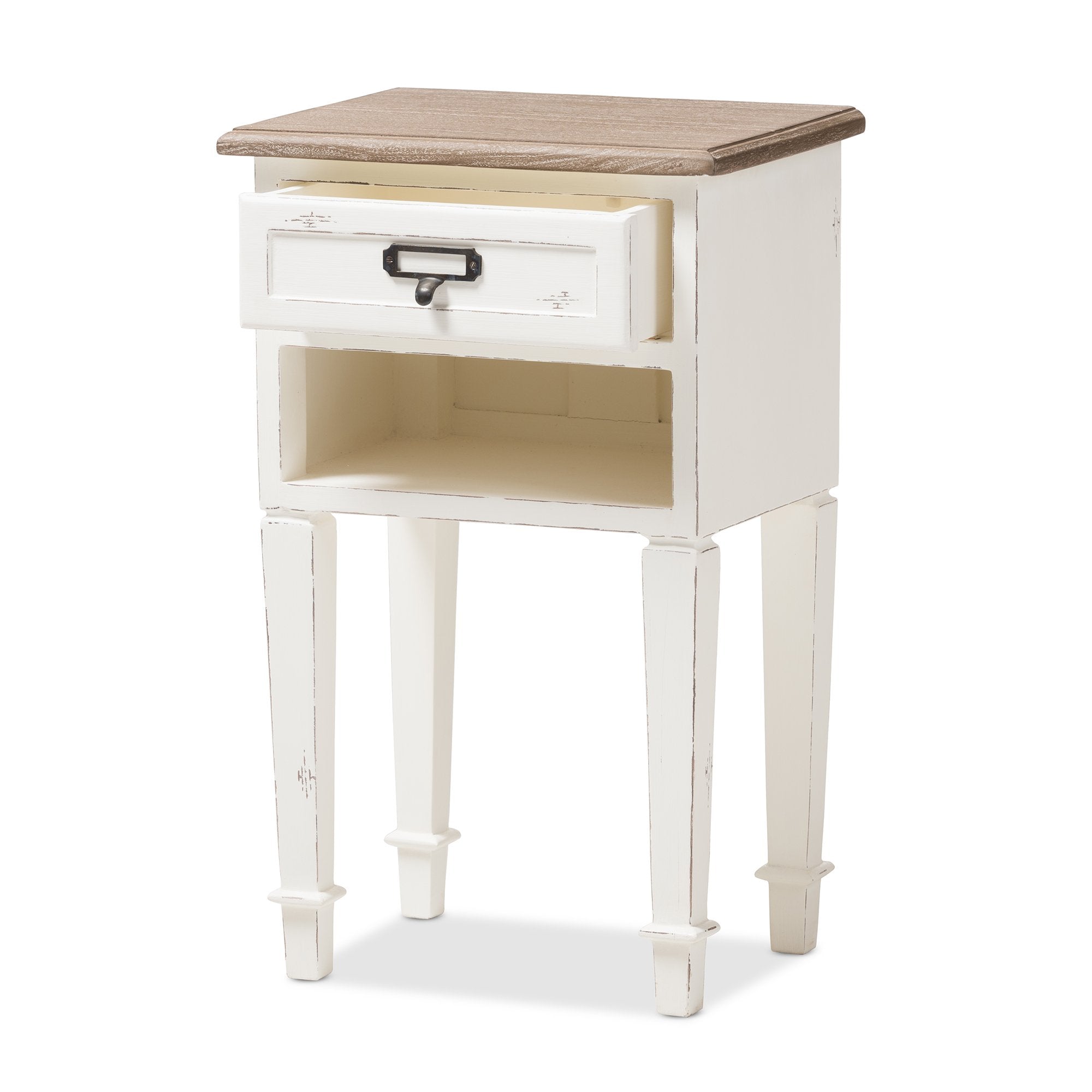 Baxton Studio Dauphine Provincial Style Weathered Oak and White Wash Distressed Finish Wood Nightstand