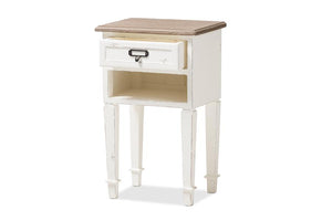 Baxton Studio Dauphine Provincial Style Weathered Oak and White Wash Distressed Finish Wood Nightstand