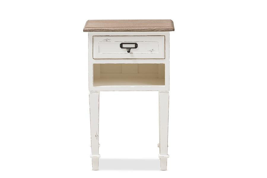 Baxton Studio Dauphine Provincial Style Weathered Oak and White Wash Distressed Finish Wood Nightstand