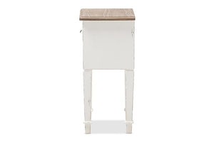 Baxton Studio Dauphine Provincial Style Weathered Oak and White Wash Distressed Finish Wood Nightstand