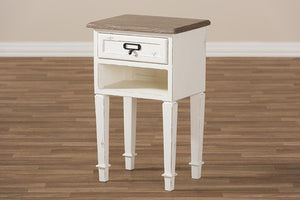 Baxton Studio Dauphine Provincial Style Weathered Oak and White Wash Distressed Finish Wood Nightstand