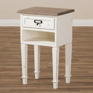 Baxton Studio Dauphine Provincial Style Weathered Oak and White Wash Distressed Finish Wood Nightstand