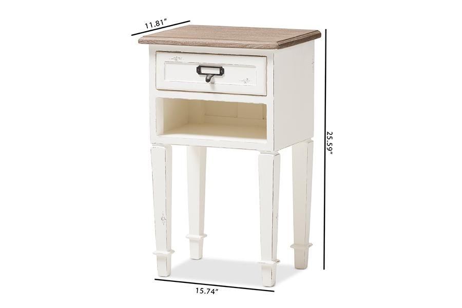 Baxton Studio Dauphine Provincial Style Weathered Oak and White Wash Distressed Finish Wood Nightstand