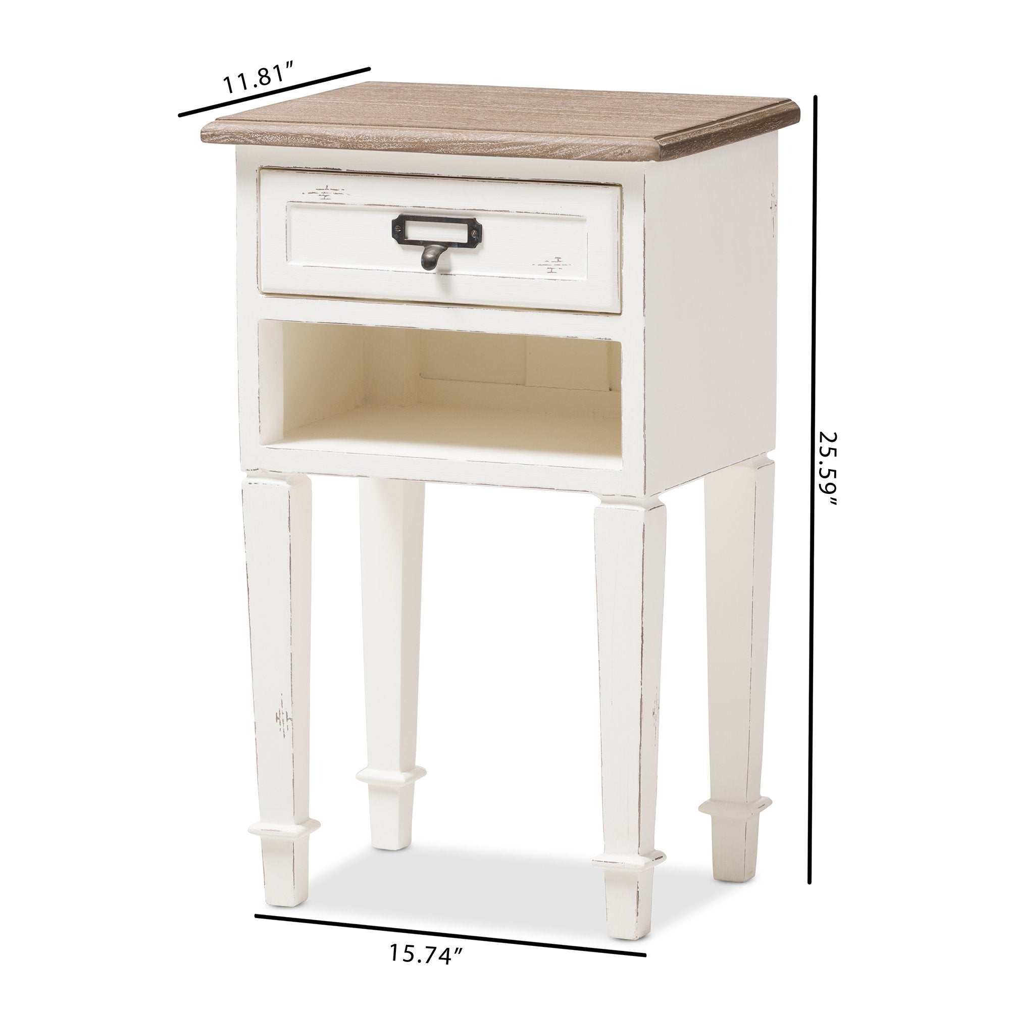 Baxton Studio Dauphine Provincial Style Weathered Oak and White Wash Distressed Finish Wood Nightstand