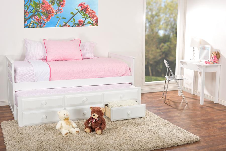 Baxton Studio Ballina White Wood Contemporary Twin-Size Trundle Bed