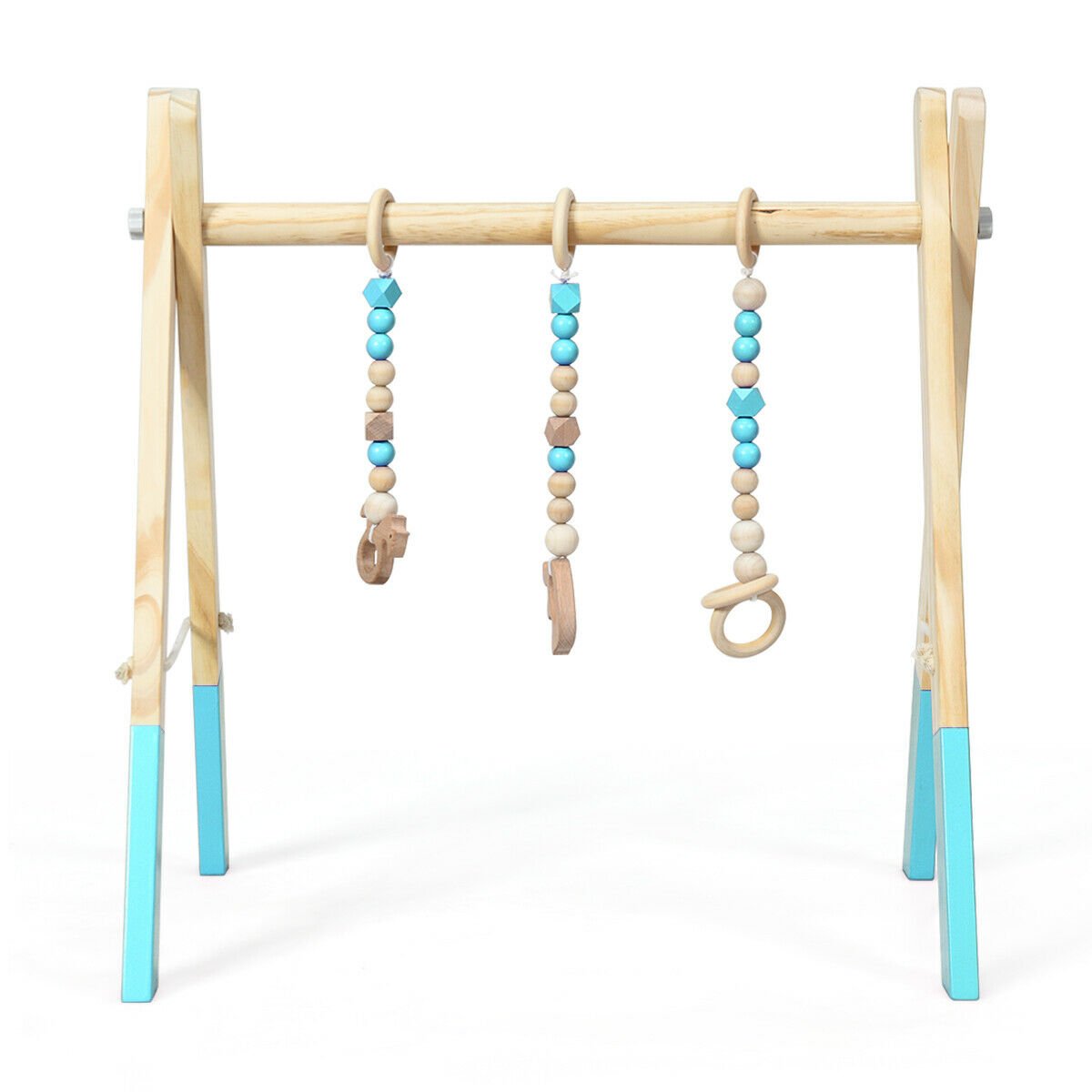 3 Wooden Baby Teething Toys Hanging Bar