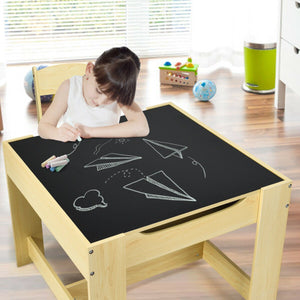 Kids Table Chairs Set With Storage Boxes Blackboard Whiteboard Drawing