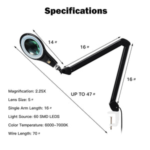 LED Magnifying Glass Desk Lamp w- Swivel Arm