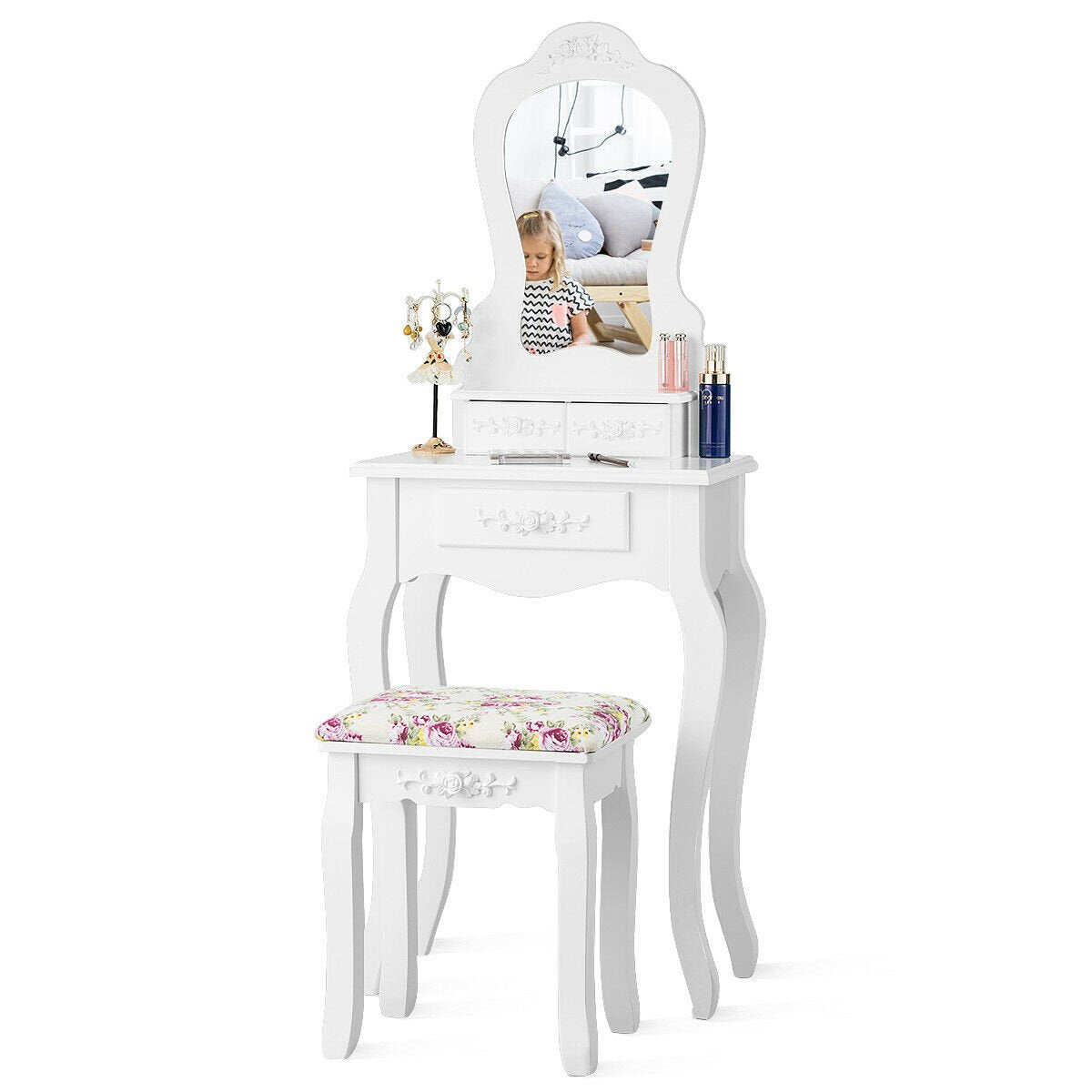 Compact Vanity Makeup Dressing Table Stool Set