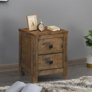 Wood 2 Storage Sliding Drawers End Nightstand