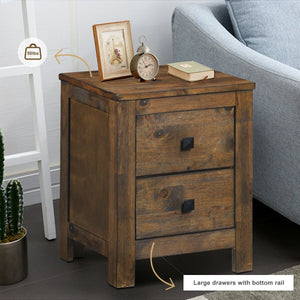 Wood 2 Storage Sliding Drawers End Nightstand