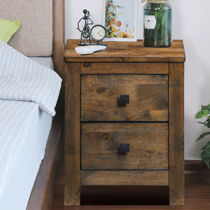 Wood 2 Storage Sliding Drawers End Nightstand