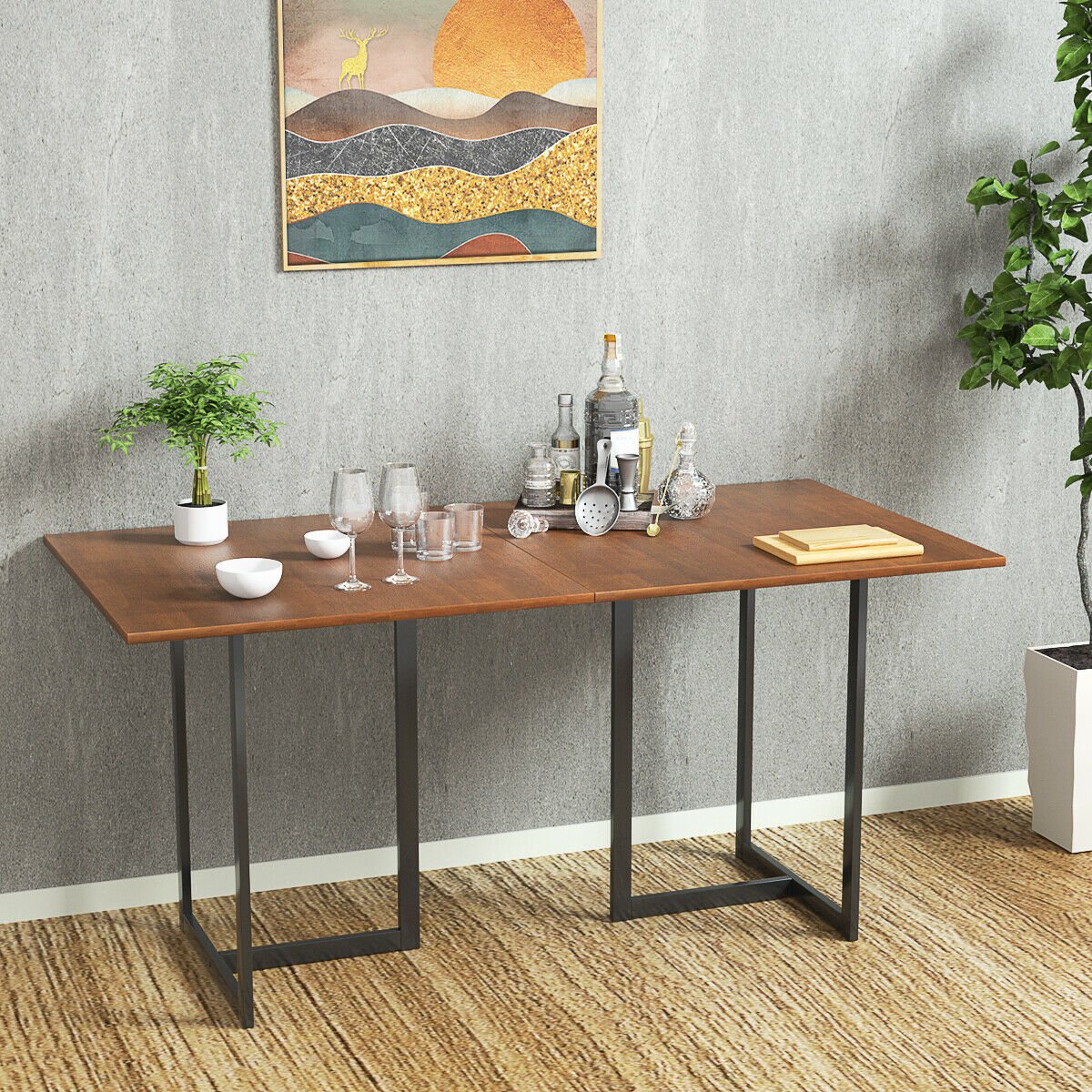 Metal Frame Wood Top Console Dining Table Rectangular Kitchen Table