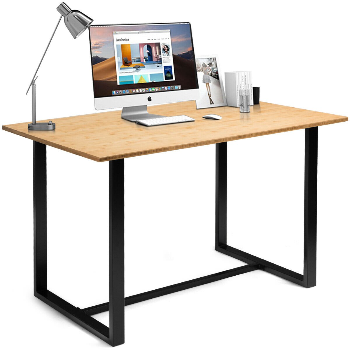 Computer Desk with Bamboo Top & Metal Frame