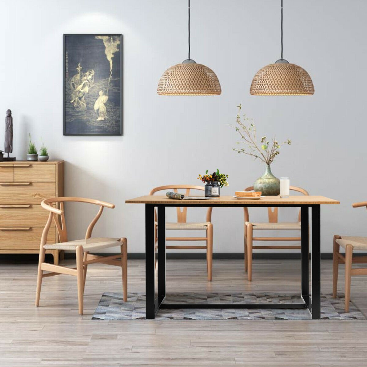 Computer Desk with Bamboo Top & Metal Frame