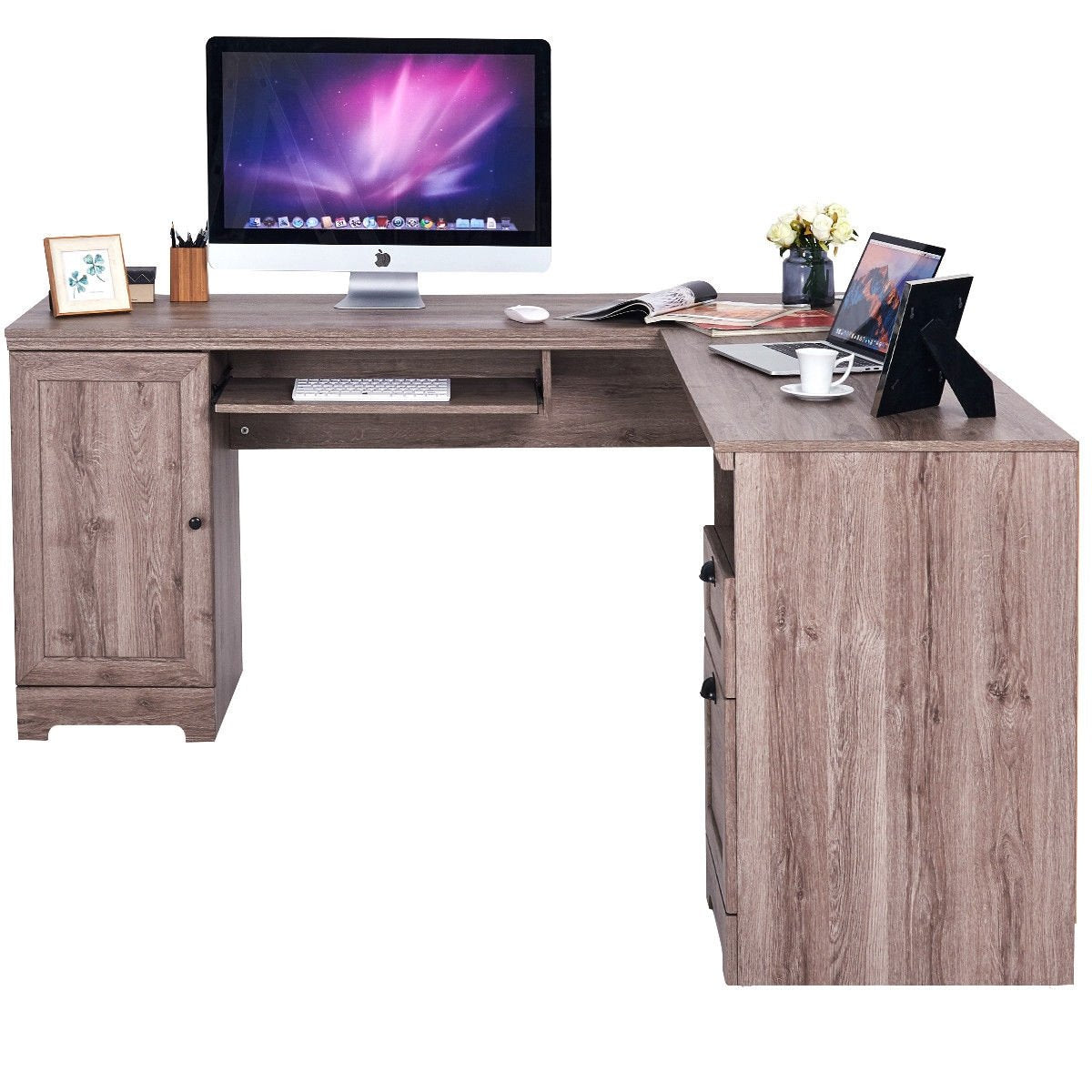 L-Shaped Writing Study Workstation Computer Desk