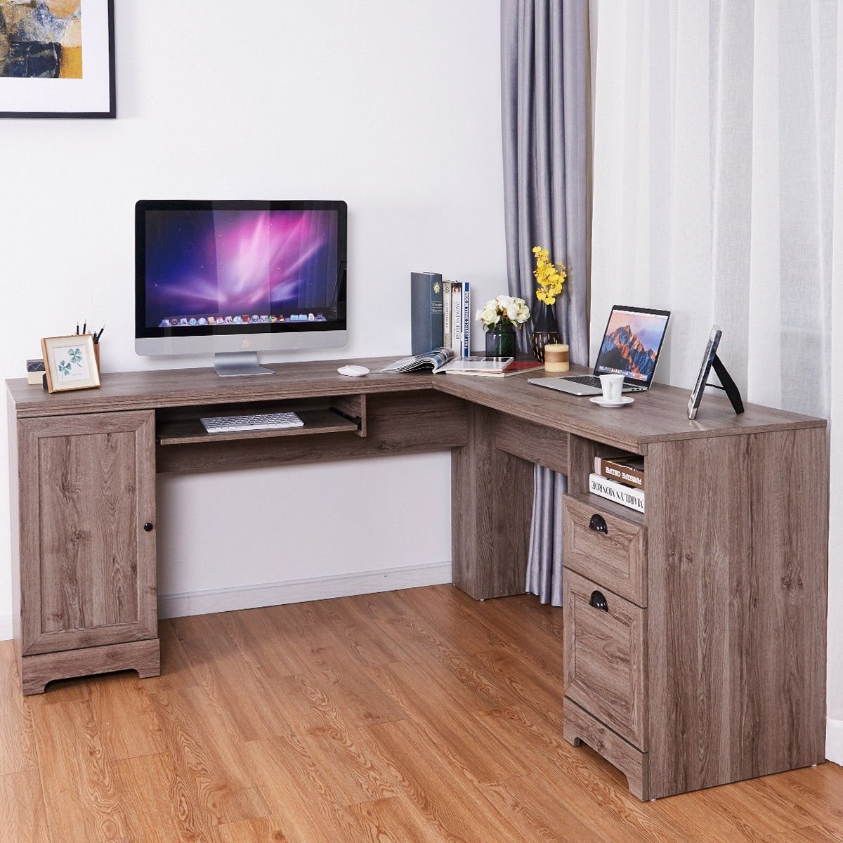 L-Shaped Writing Study Workstation Computer Desk