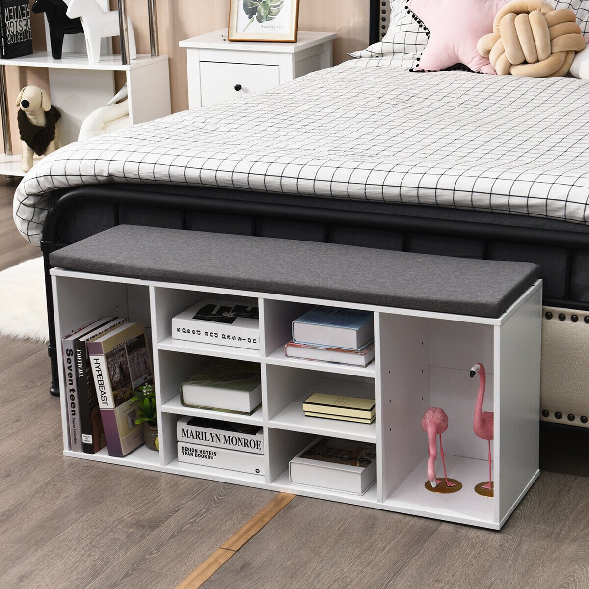 10-Cube Organizer  Entryway Padded Shoe Storage Bench