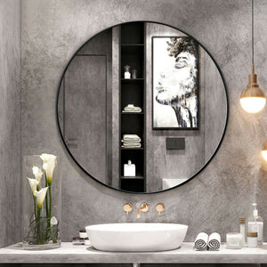 27.5" Modern Metal Wall-Mounted Round Mirror for Bathroom