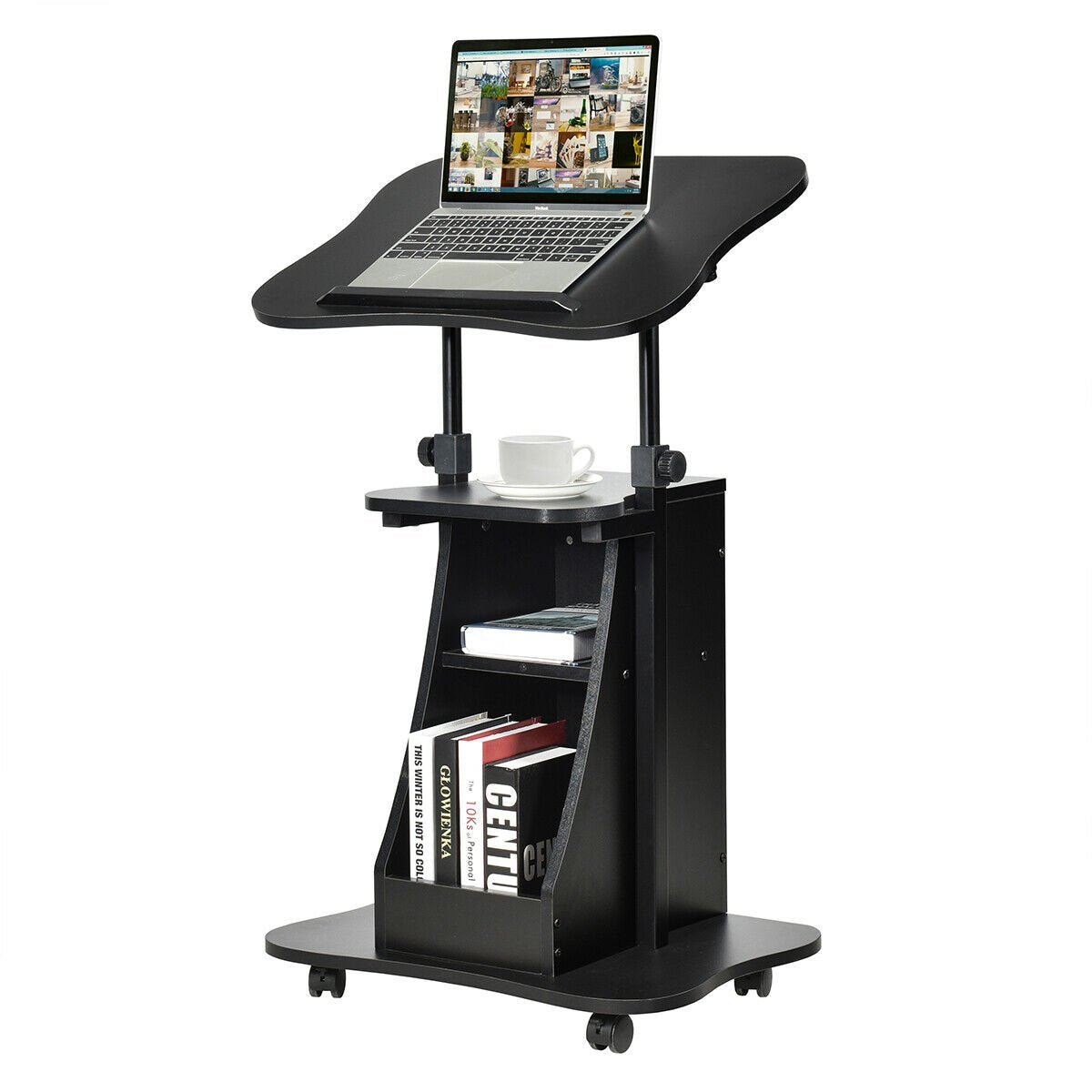 Sit-to-Stand Laptop Desk Cart Height Adjustable with Storage